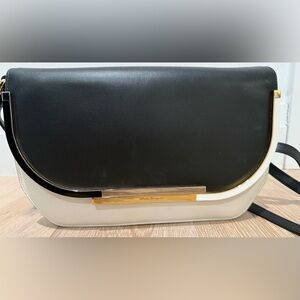 Salvatore Ferragamo Vintage Black & Winter White  Leather Bag. 2 Tone Hardware.